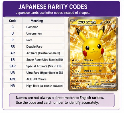 Japanese Pokémon card rarity codes with English explanations